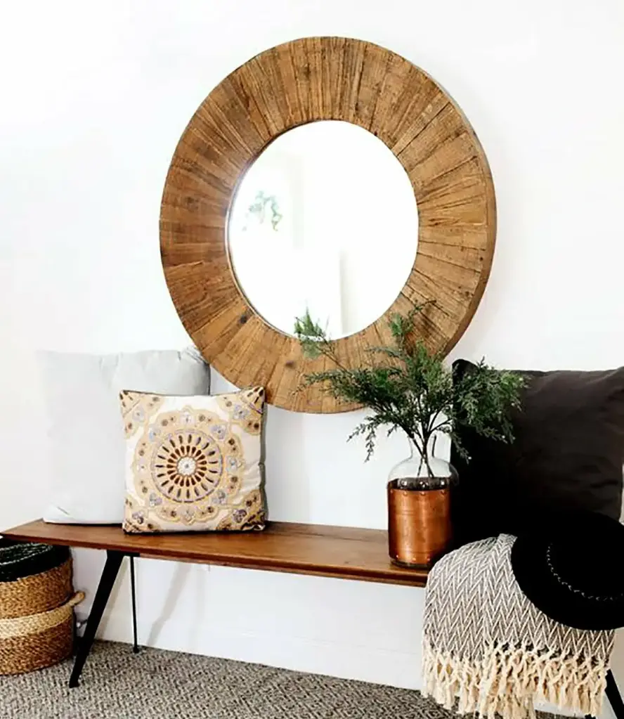 Espejo marco de madera redondo