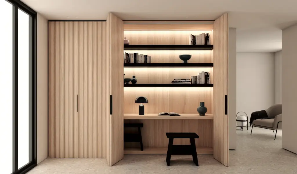 Armario con puertas plegables escritorio